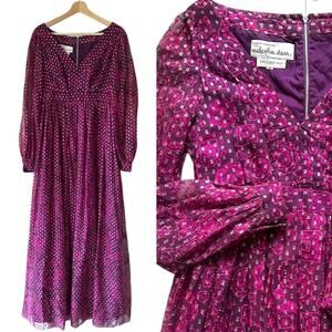 Malcom Starr By Elinor Simmons Empire Waist Gown Maxi Dress Puff Sleeve 1960s